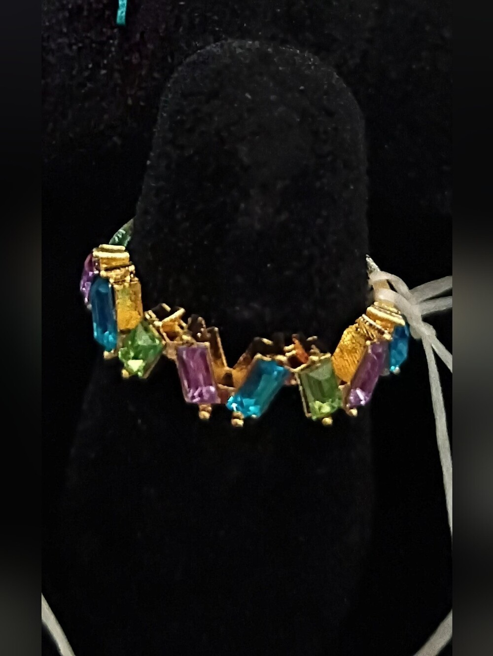 Gold-plated Multicolor Crystal Ring - Blue, Green, Purple